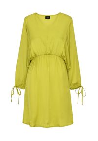 Ochnik - Limonkowa sukienka mini z bufiatymi rękawami. Kolor: zielony. Materiał: wiskoza. Długość: mini #4