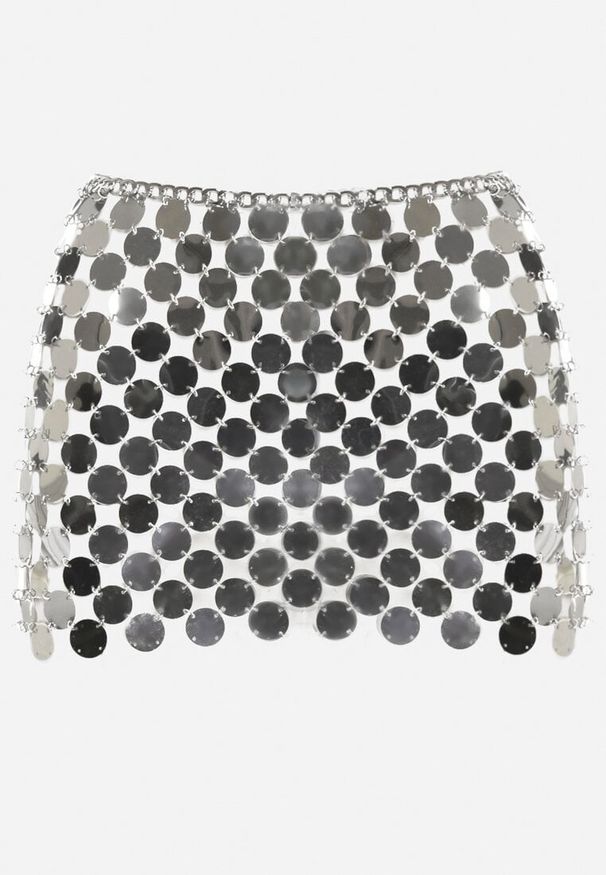 Renee - Srebrna Siateczka z Szerokich Cekinów na Spódnicę Lilinitta. Okazja: na imprezę. Kolor: srebrny. Materiał: skóra