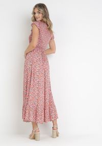 Born2be - Różowa Sukienka Maxi z Wiskozy w Kwiaty Annunali. Typ kołnierza: kołnierz z falbankami. Kolor: różowy. Materiał: wiskoza. Wzór: kwiaty. Długość: maxi #2