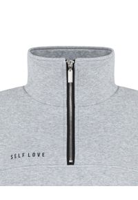SELF LOVE - Szara bluza z suwakiem Aspen. Kolor: szary. Materiał: bawełna, dresówka. Wzór: aplikacja, nadruk #5
