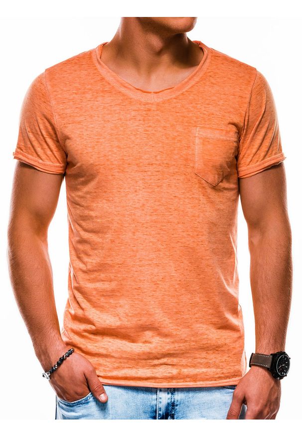 Ombre Clothing - T-shirt męski bez nadruku S1051 - pomarańczowy - XXL. Kolor: pomarańczowy. Materiał: bawełna, poliester