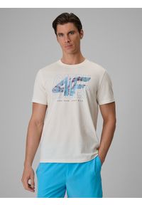 4f - 4F T-shirt regular z nadrukiem męski - biały L. Okazja: na co dzień. Kolor: biały. Materiał: bawełna, dzianina. Wzór: nadruk. Styl: casual, klasyczny, sportowy #1