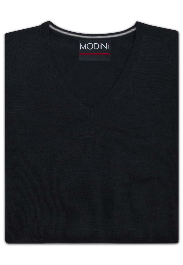 Modini - Czarny sweter męski w szpic/serek SW79. Kolor: czarny. Materiał: akryl, wełna, materiał