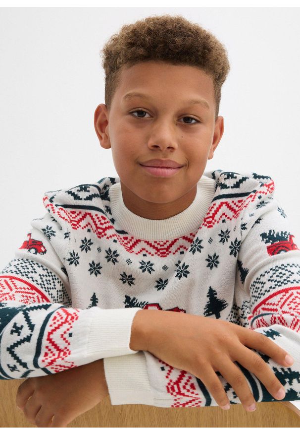 bonprix - Cienki sweter z motywem bożonarodzeniowym. Kolor: biały