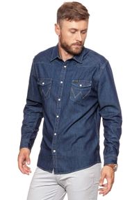 Wrangler - KOSZULA JEANSOWA MĘSKA WRANGLER LS WESTERN SHIRT RINSE INDIGO W5973O7WE. Materiał: jeans