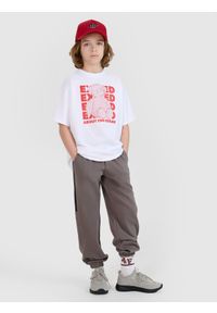 4f - 4F Spodnie dresowe joggery chłopięce - szare 122 (6-7 lat). Okazja: na co dzień. Kolor: szary. Materiał: dresówka. Wzór: gładki, ze splotem. Sezon: lato. Styl: sportowy, casual