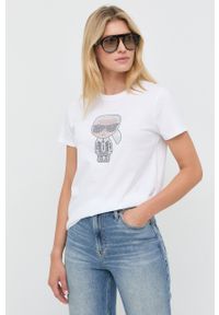 Karl Lagerfeld - T-shirt 210W1726. Okazja: na co dzień. Kolor: biały. Wzór: aplikacja. Styl: casual #1