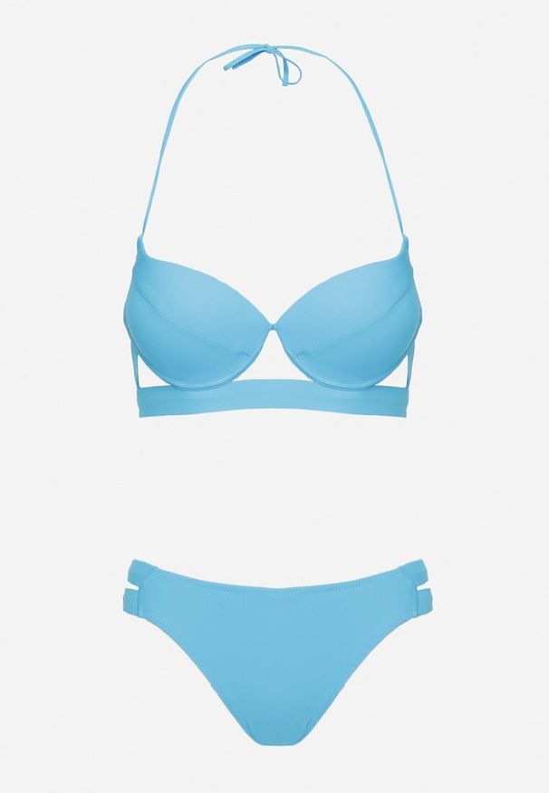 Born2be - Jasnoniebieskie Bikini Biustonosz i Majtki Typu Figi Ozdobione Wycięciami Kinlira. Kolor: niebieski. Wzór: aplikacja