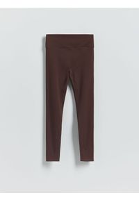 Reserved - Legginsy z szerokim pasem - ciemnobrązowy. Kolor: brązowy. Materiał: dzianina