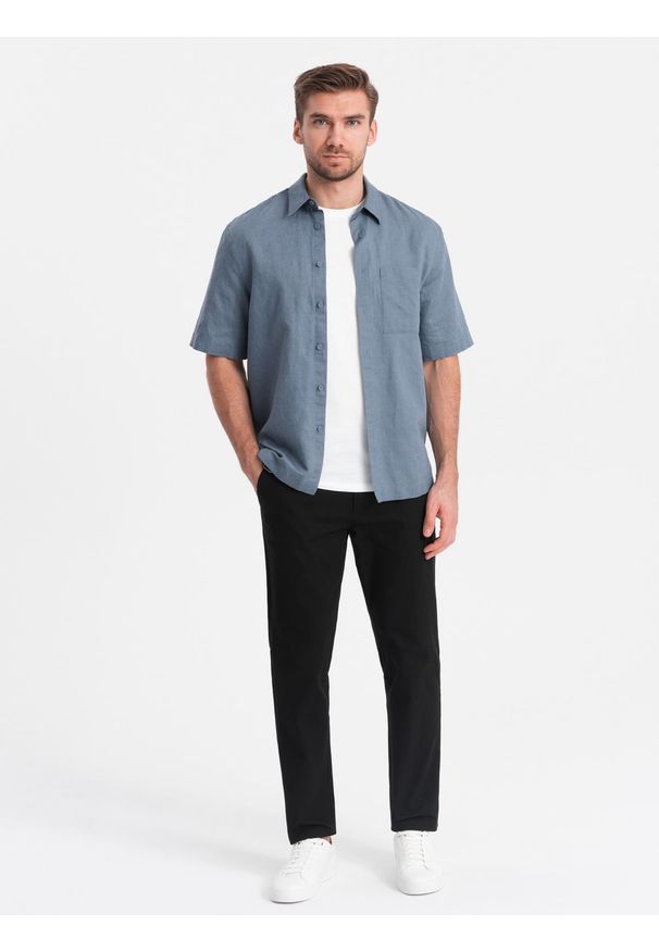 Ombre Clothing - Spodnie męskie chino SLIM FIT - czarne V4 - Rozmiar: L. Kolor: czarny. Materiał: bawełna