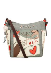 Szara Torebka Anekke Stylowa Listonoszka Damska. Kolor: szary. Wzór: napisy, haft, aplikacja. Dodatki: z haftem. Styl: elegancki. Rodzaj torebki: na ramię #1