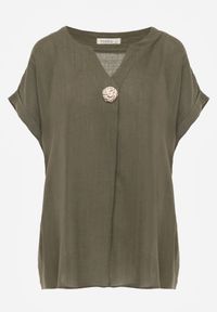 Born2be - Zielona Nietoperzowa Bluzka z Krótkim Rękawem z Lnem i Wiskozą Isirtila. Okazja: na co dzień, do pracy. Kolor: zielony. Materiał: wiskoza, len. Długość rękawa: krótki rękaw. Długość: krótkie. Sezon: lato. Styl: casual, klasyczny, elegancki #7