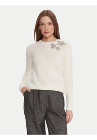 KAOS Sweter RI1KT022 Écru Regular Fit. Materiał: wełna