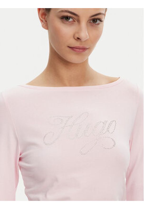Hugo - HUGO Bluzka 50537227 Różowy Slim Fit. Kolor: różowy. Materiał: bawełna