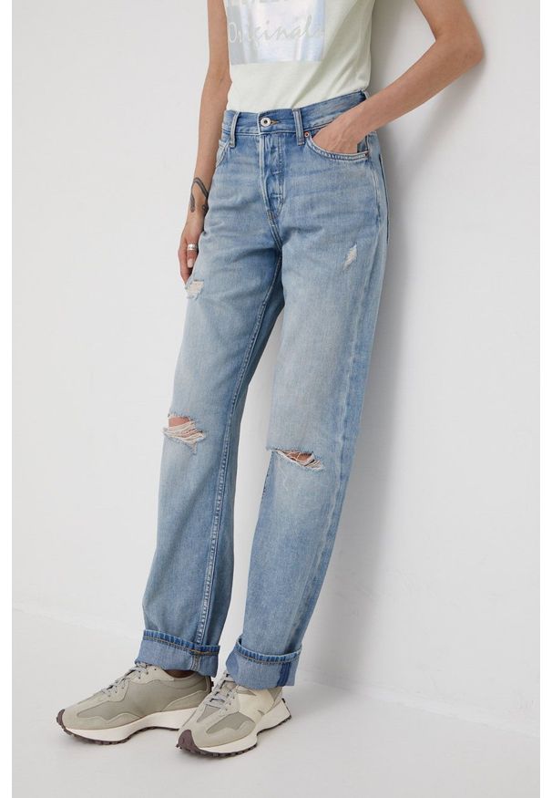 Mustang jeansy Kelly Straight damskie high waist. Stan: podwyższony. Kolor: niebieski