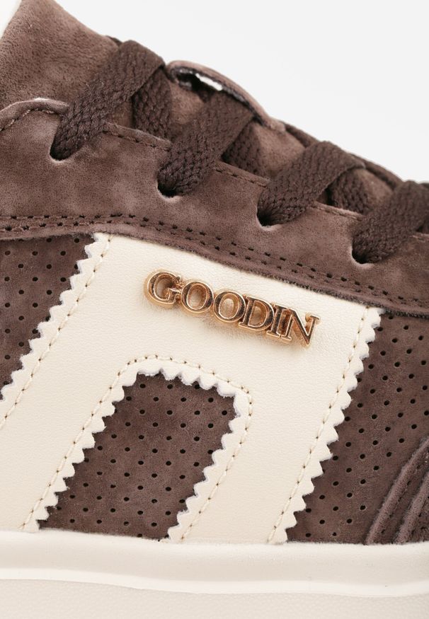 Born2be - Brązowe Skórzane Sneakersy na Grubej Podeszwie Zdobione Drobną Perforacją Serinatea. Okazja: na co dzień. Kolor: brązowy. Materiał: skóra. Wzór: aplikacja