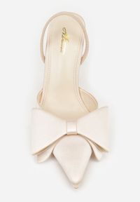 Renee - Beżowe Sandały Satynowe na Szpilce Slingback Ozdobione Kokardą Daemoris. Okazja: na imprezę. Zapięcie: sprzączka. Kolor: beżowy. Materiał: satyna. Wzór: aplikacja. Obcas: na szpilce. Styl: elegancki #4