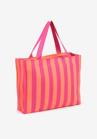 Born2be - Pomarańczowa Torebka Shopper z Rączkami w Paski Salanissa. Kolor: pomarańczowy. Wzór: paski. Sezon: wiosna. Styl: elegancki, casual