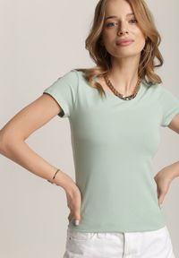 Renee - Miętowy T-shirt Ariema. Kolor: miętowy. Materiał: dzianina. Długość rękawa: krótki rękaw. Długość: krótkie. Wzór: gładki