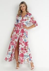 Born2be - Biała Sukienka Koszulowa z Rozcięciem w Kwiaty Vethere. Kolor: biały. Długość rękawa: długi rękaw. Wzór: kwiaty. Typ sukienki: koszulowe. Styl: elegancki. Długość: maxi #3