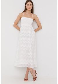 BARDOT - Bardot sukienka kolor biały midi rozkloszowana. Kolor: biały. Długość rękawa: na ramiączkach. Długość: midi