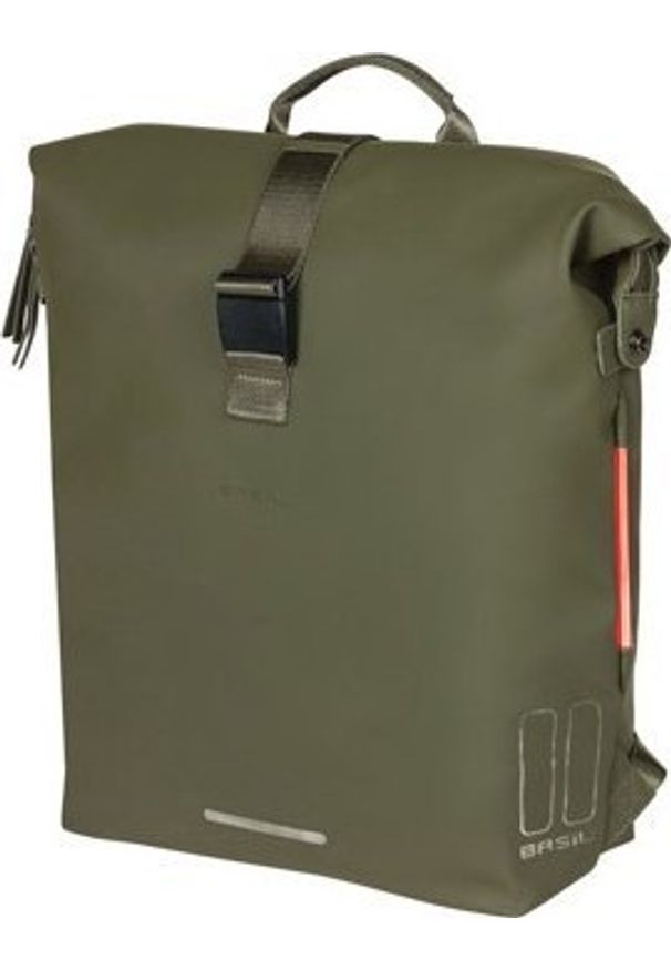 Basil Plecak/Sakwa rowerowa BASIL SOHO BACKPACK NORDLICHT17L, mocowanie na haki Hook-On System, wodoodporny poliester, oświetlenie, moss green (NEW 20. Materiał: poliester