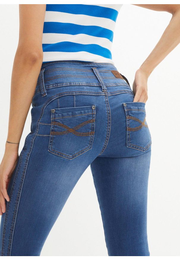 bonprix - Dżinsy Slim Fit, high waist, shape. Stan: podwyższony. Kolor: niebieski