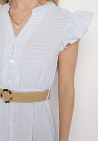 Born2be - Jasnoniebieska Bawełniana Sukienka Boho o Rozkloszowanym Kroju z Paskiem z Klamrą Iffalisse. Okazja: na spacer. Kolor: niebieski. Materiał: bawełna. Wzór: aplikacja. Typ sukienki: rozkloszowane. Styl: boho #6