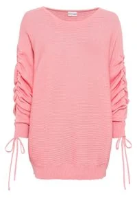 Sweter z marszczonymi rękawami bonprix pastelowy jasnoróżowy. Kolor: różowy #1