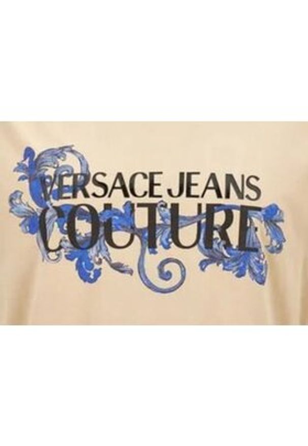 Versace Jeans Couture T-Shirt 78GAHC05 Beżowy Regular Fit. Kolor: beżowy. Materiał: bawełna