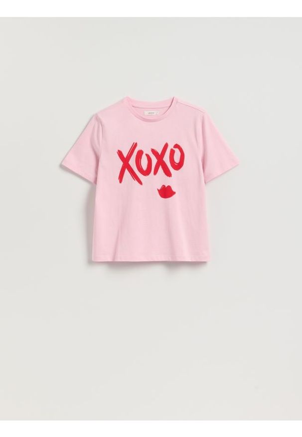Reserved - T-shirt z nadrukiem - pastelowy róż. Kolor: różowy. Materiał: bawełna. Wzór: nadruk