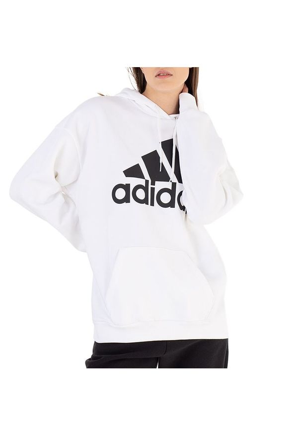 Adidas - Bluza adidas Essentials Logo Boyfriend Fleece Hoodie HM1893 - biała. Typ kołnierza: kaptur. Kolor: biały. Materiał: poliester, materiał, wiskoza, bawełna. Wzór: aplikacja, nadruk. Styl: sportowy, klasyczny