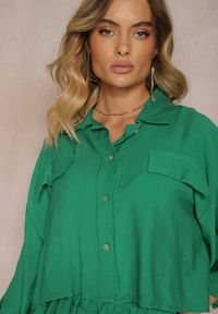 Renee - Zielony 2-Częściowy Komplet Wiskozowy Koszula Szerokie Spodnie z Gumką w Pasie Vimatthia. Kolor: zielony. Materiał: wiskoza #5