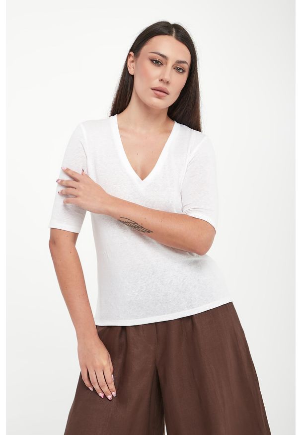 Weekend Max Mara - T-shirt damski lniany Opzione WEEKEND MAX MARA. Materiał: len