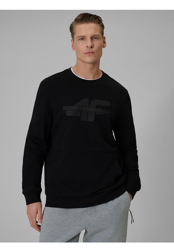 4f - 4F Bluza dresowa regular bez kaptura męska - czarna L. Okazja: na co dzień. Typ kołnierza: bez kaptura. Kolor: czarny. Materiał: dresówka. Styl: casual