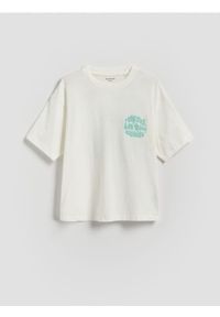 Reserved - T-shirt z nadrukiem - złamana biel. Materiał: dzianina, bawełna. Wzór: nadruk