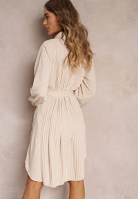 Renee - Beżowa Koszulowa Sukienka Mini Bawełniana Zenata. Kolor: beżowy. Materiał: bawełna. Typ sukienki: koszulowe. Długość: mini #5