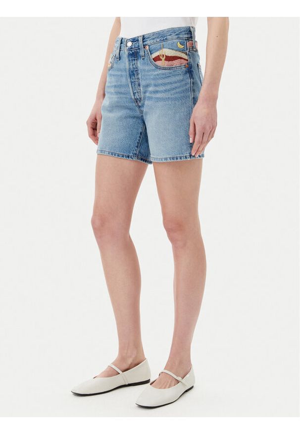 Levi's® Szorty jeansowe 501® 85833-0078 Błękitny Regular Fit. Kolor: niebieski. Materiał: bawełna