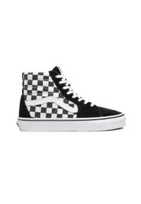 Buty do chodzenia damskie Vans SK8 HI Checkerboard. Wysokość cholewki: za kostkę. Kolor: czarny, wielokolorowy. Materiał: zamsz. Szerokość cholewki: normalna. Model: Vans SK8. Sport: turystyka piesza