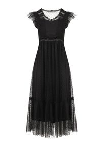 Born2be - Czarna Sukienka Aedusa. Kolor: czarny. Materiał: tiul, koronka. Długość rękawa: krótki rękaw. Wzór: koronka, kropki, ażurowy. Styl: wizytowy. Długość: midi #5