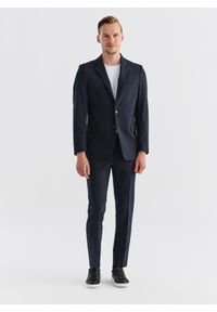 Pako Lorente - PAKO LORENTE – Gładkie granatowe spodnie garniturowe. Kolor: niebieski. Materiał: wełna, poliester, elastan. Wzór: gładki #4