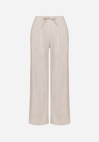 Born2be - Jasnoszare Szerokie Spodnie z Lnem z Gumką w Talii i Kieszeniami Filisela. Okazja: na co dzień, do pracy. Kolor: szary. Materiał: len. Styl: elegancki, casual