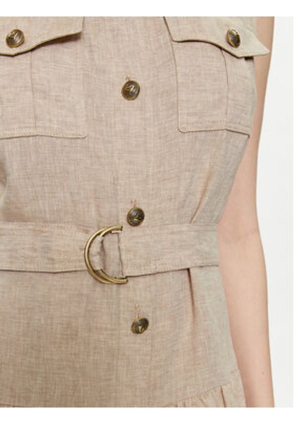 Luisa Spagnoli Sukienka codzienna Principato 540880 Beżowy Regular Fit. Okazja: na co dzień. Kolor: beżowy. Materiał: len. Typ sukienki: proste. Styl: casual