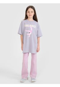 4f - 4F Legginsy dzianinowe z efektem acid wash dziewczęce - fioletowe 164 (13-14 lat). Okazja: na co dzień. Stan: podwyższony. Kolor: fioletowy. Materiał: dzianina. Wzór: gładki, ze splotem. Sezon: lato. Styl: klasyczny, sportowy, casual