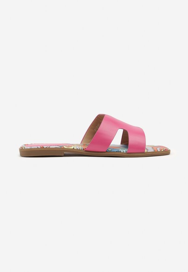Born2be - Fuksjowe Klapki z Wycięciami i Geometrycznym Wzorem Purinna. Okazja: na co dzień. Kolor: różowy. Wzór: geometria. Styl: elegancki, casual, klasyczny