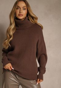 Renee - Brązowy Golf z Domieszką Wiskozy i Kaszmiru Azivara. Okazja: na co dzień. Typ kołnierza: golf. Kolor: brązowy. Materiał: wiskoza, kaszmir. Wzór: aplikacja. Styl: casual, elegancki #4