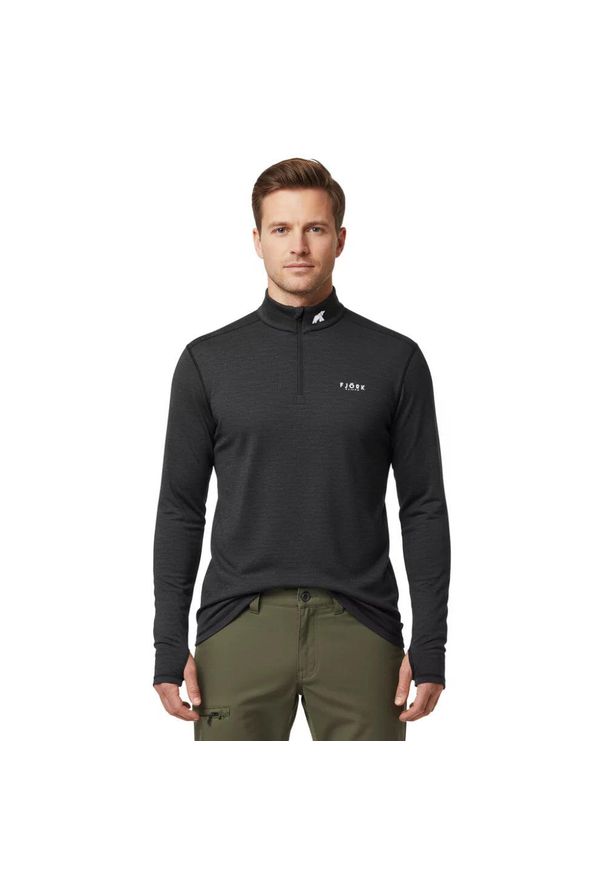 FJORK MERINO - Koszulka z długim rękawem męska wykonana w 100% z wełny merynosów – Finn 210 Zip. Kolor: szary. Materiał: wełna. Długość rękawa: długi rękaw. Długość: długie. Sezon: zima. Sport: narciarstwo