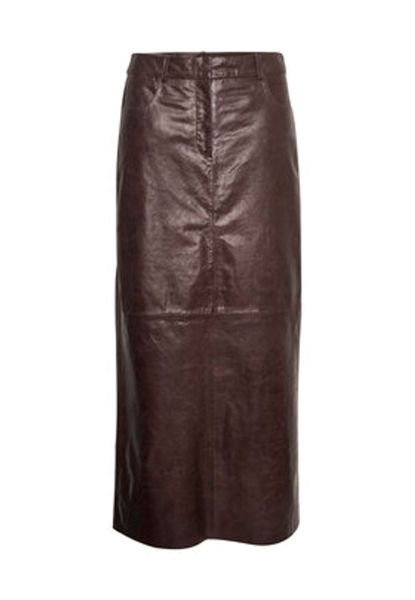 GESTUZ - Gestuz Spódnica skórzana 10908393 Brązowy Relaxed Fit. Kolor: brązowy. Materiał: skóra