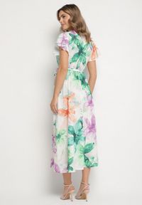 Born2be - Ciemnozielona Sukienka w Kwiaty o Kopertowym Kroju z Wiązanym Paskiem Redanae. Okazja: na co dzień. Kolor: zielony. Wzór: kwiaty. Typ sukienki: kopertowe. Styl: casual, elegancki #5