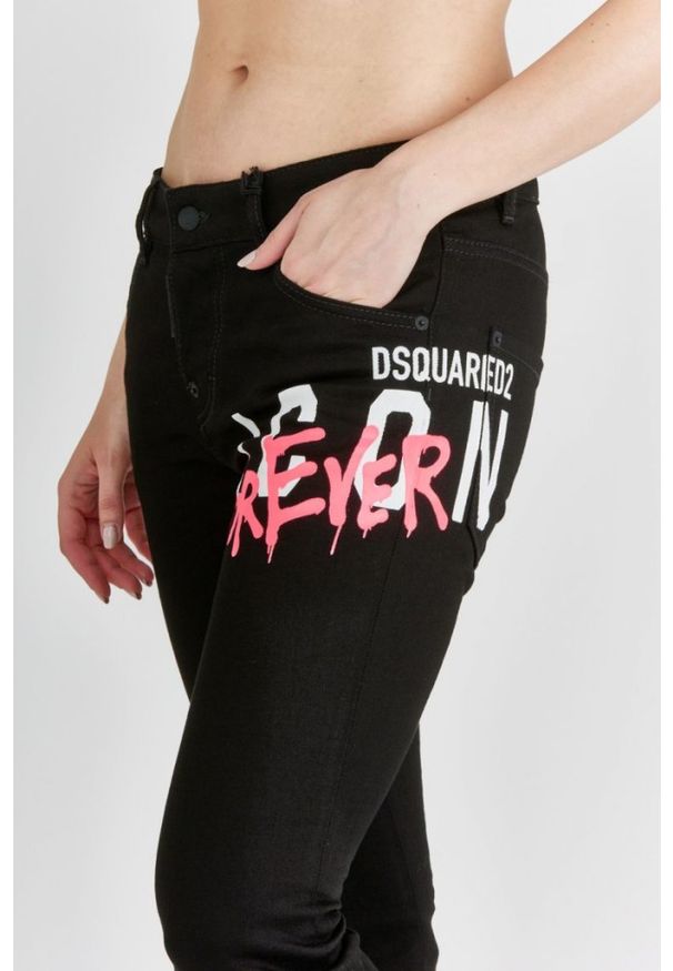 DSQUARED2 Icon forever cool girl cropped jeans czarne jeansy damskie, Rozmiar 40. Kolor: czarny. Wzór: aplikacja